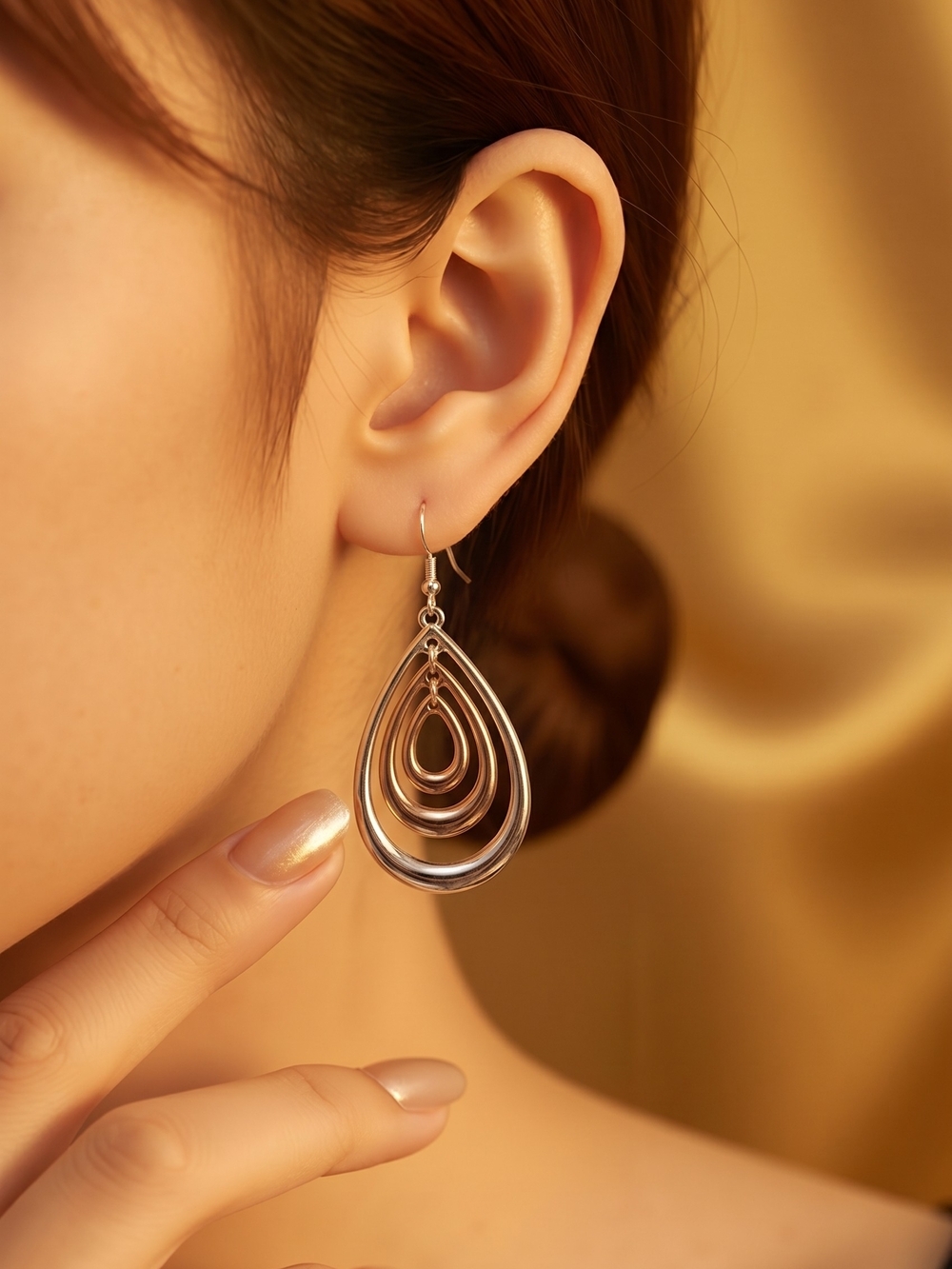NWT Nadine West Silver and Gold Nested Teardrop Dangle Earrings ~1 5/8"